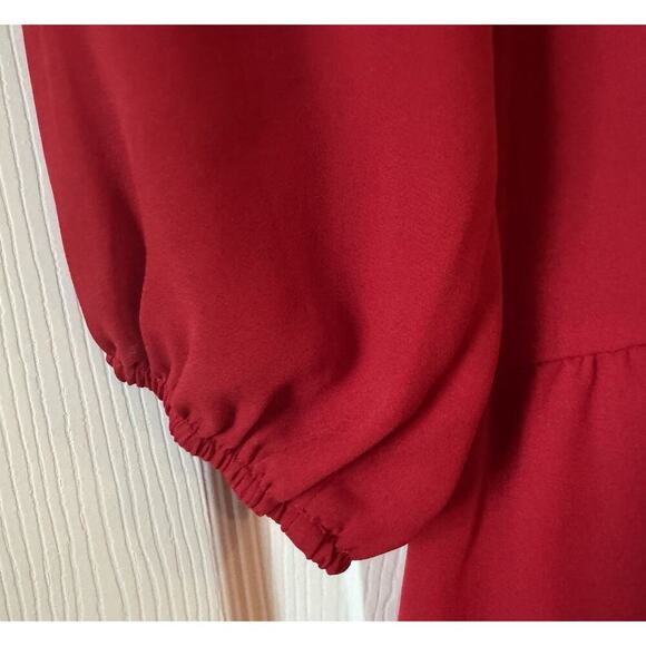 Shinestar Balloon Sleeve Tiered Red Dress High Neck Smocked Waist Line Womens XL - Picture 9 of 9